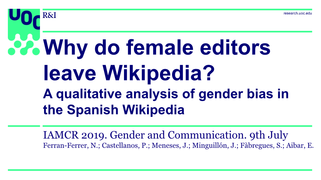 Arial Negreta / 48 Pt. / Blanca Why Do Female Editors Leave Wikipedia?