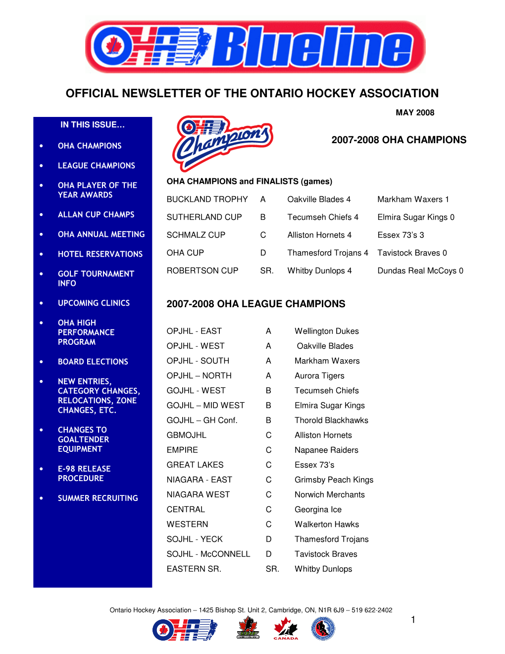 Official Newsletter of the Ontario Hockey