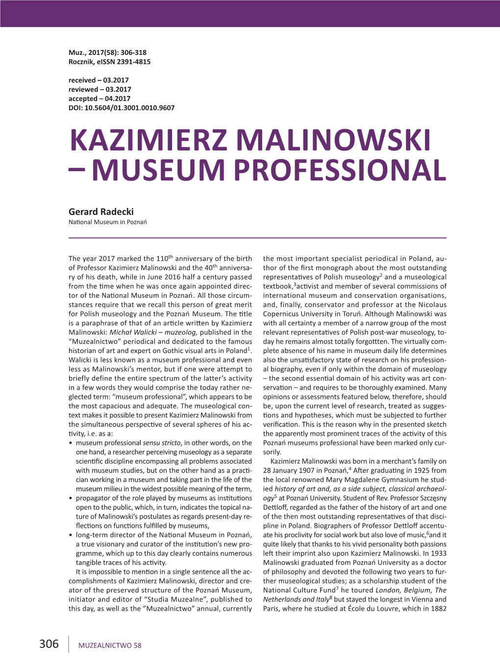 Kazimierz Malinowski – Museum Professional