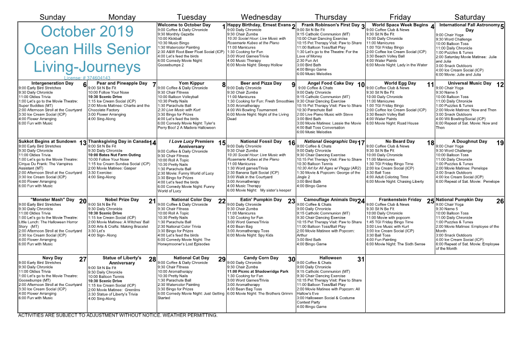 October 2019 Ocean Hills Senior Living-Journeys