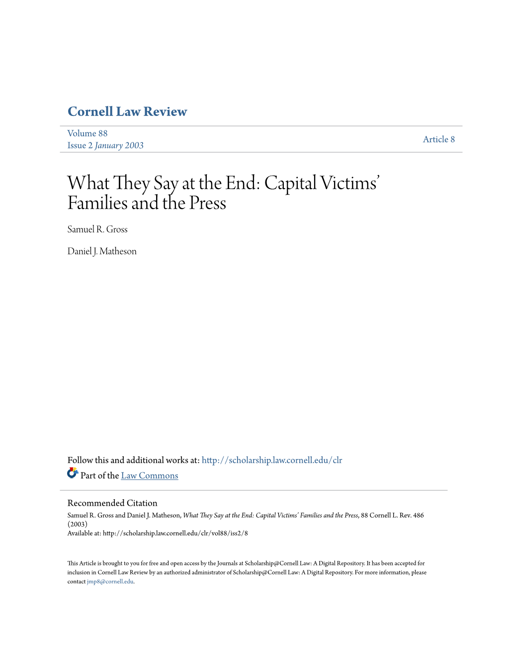 What They Say at the End: Capital Victims' Families and the Press