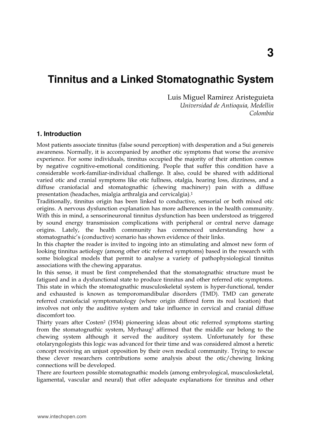 Tinnitus and a Linked Stomatognathic System