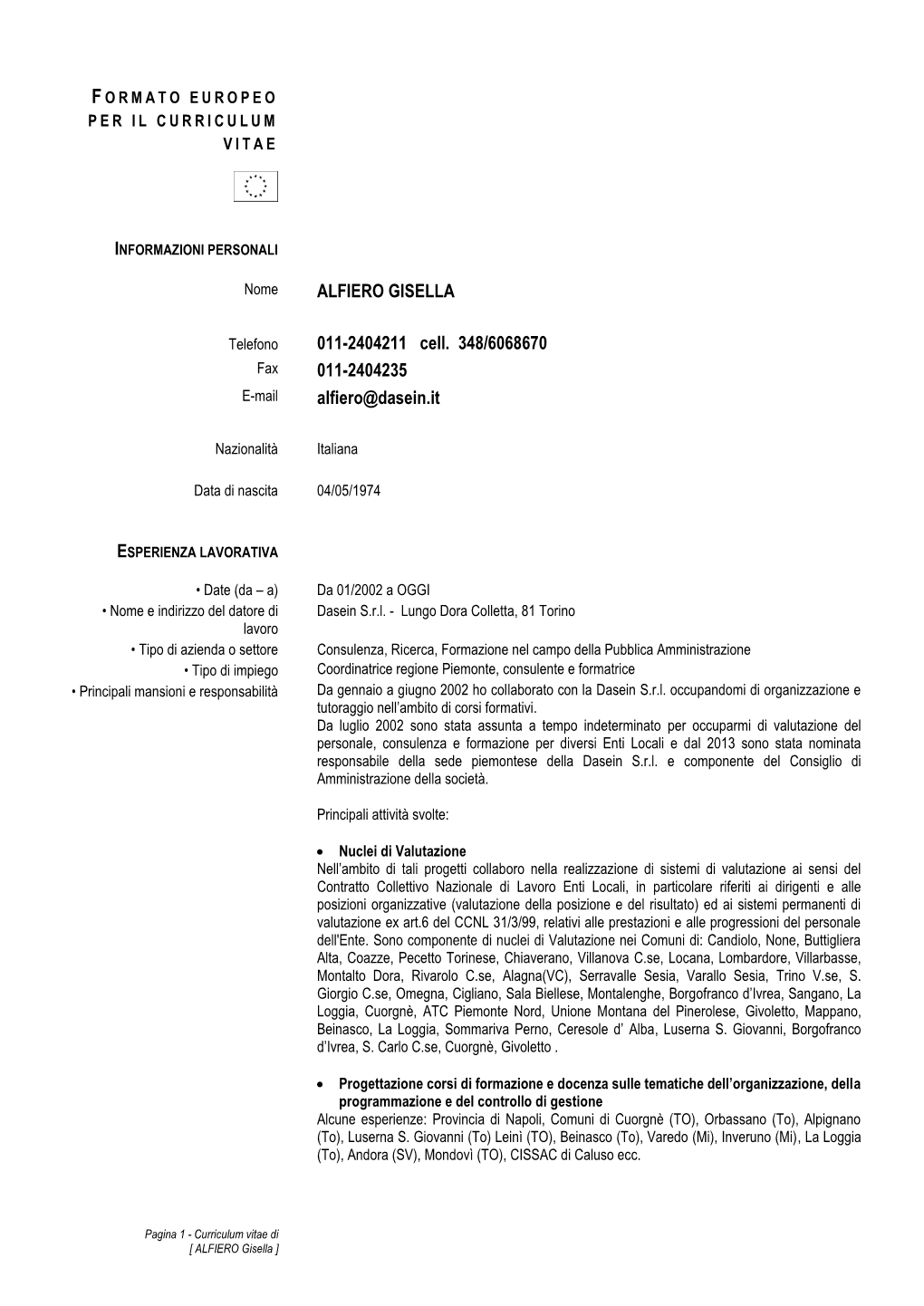 Curriculum Vitae Gisella ALFIERO