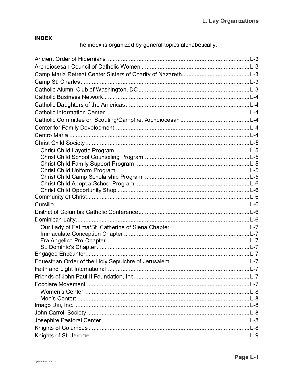 L. Lay Organizations Page