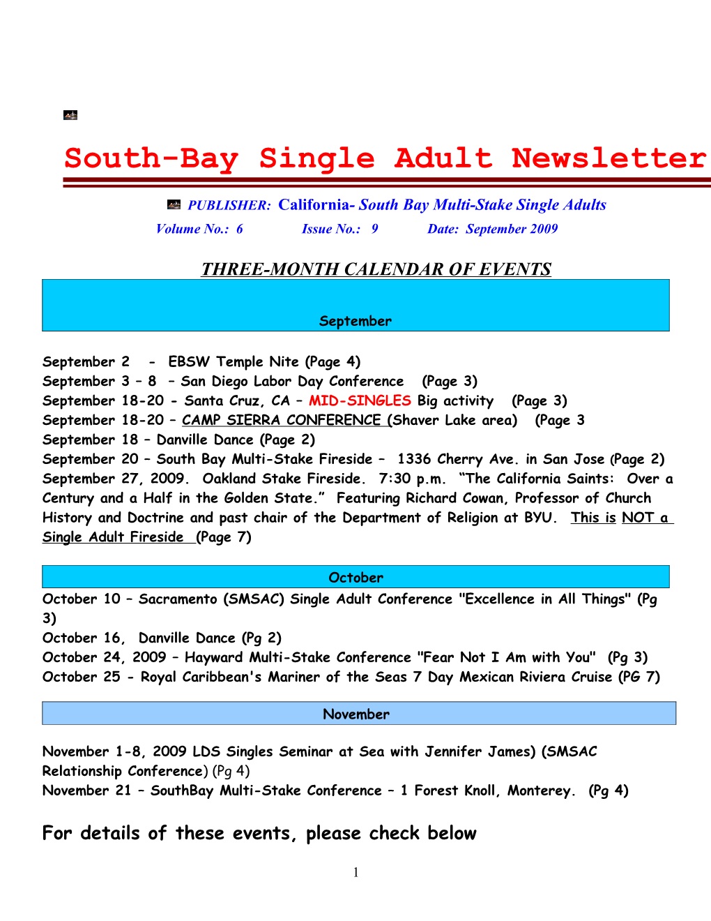 South-Bay Sngle Adul;T Newsletter