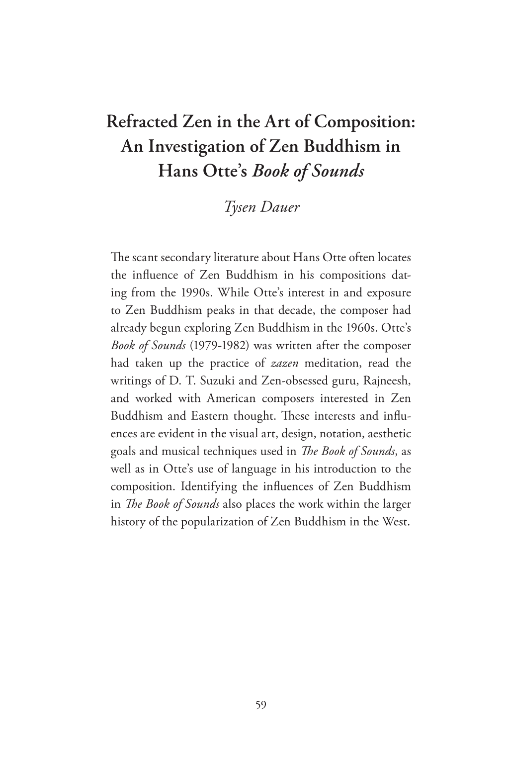 An Investigation of Zen Buddhism in Hans Otte's Book of Sounds