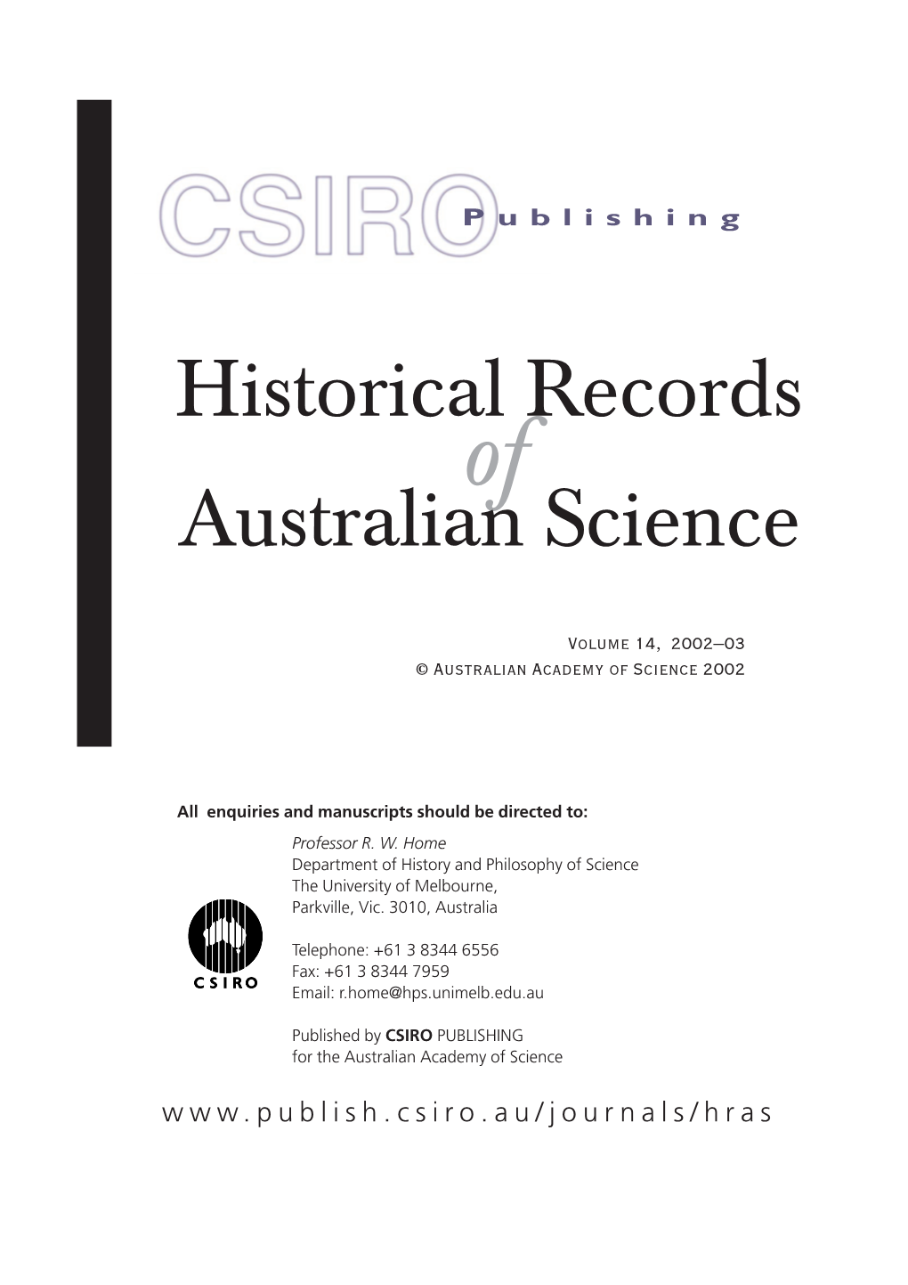 Historical Records Australian Science