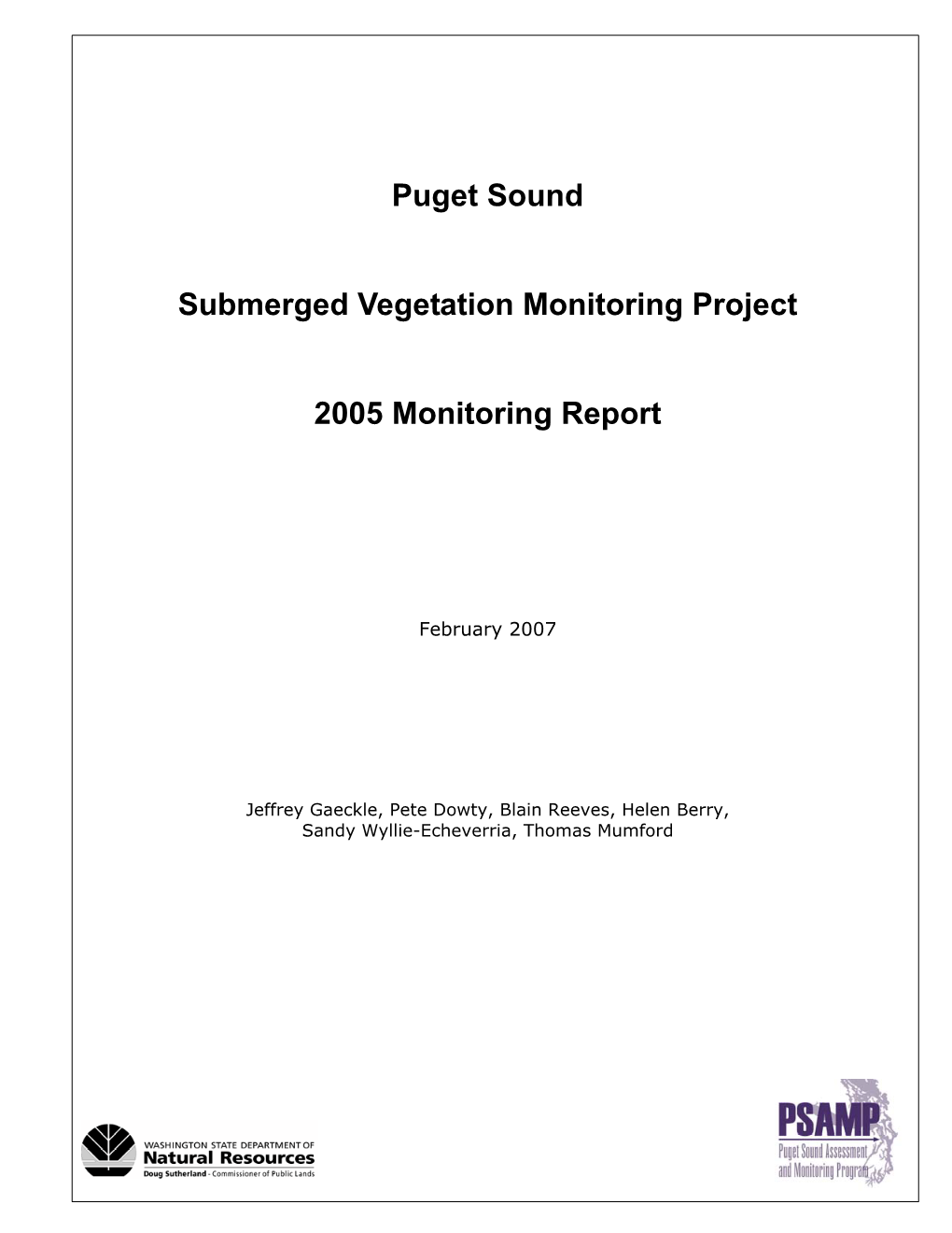 Puget Sound Submerged Vegetation Monitoring Project: 2000-2002 Monitoring Report