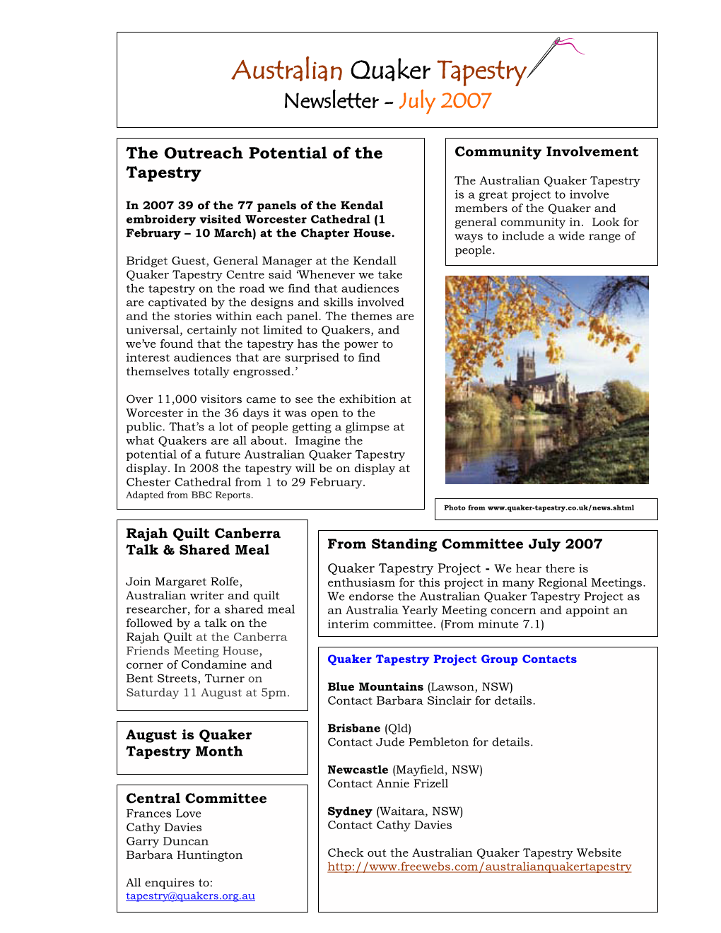 Australian Quaker Tapestry Newsletter - July 2007