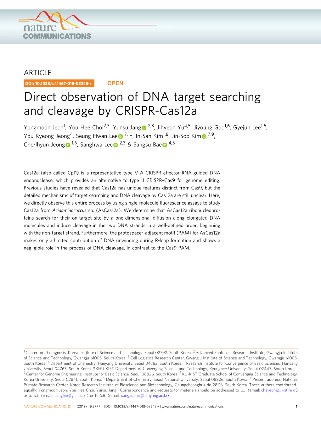 Direct Observation of DNA Target Searching and Cleavage by CRISPR-Cas12a