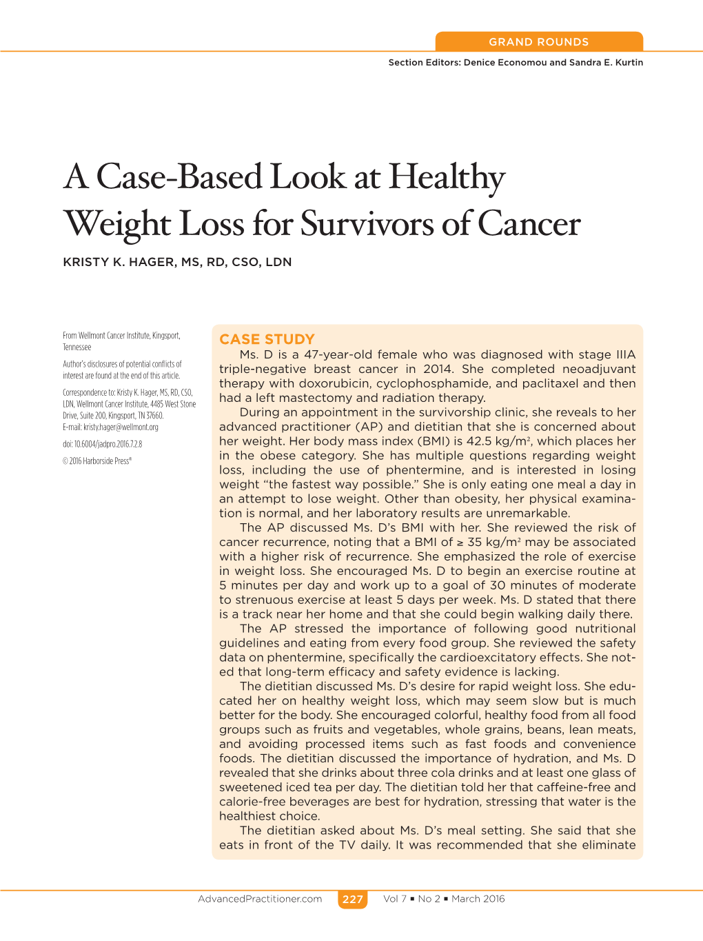 A Case-Based Look at Healthy Weight Loss for Survivors of Cancer