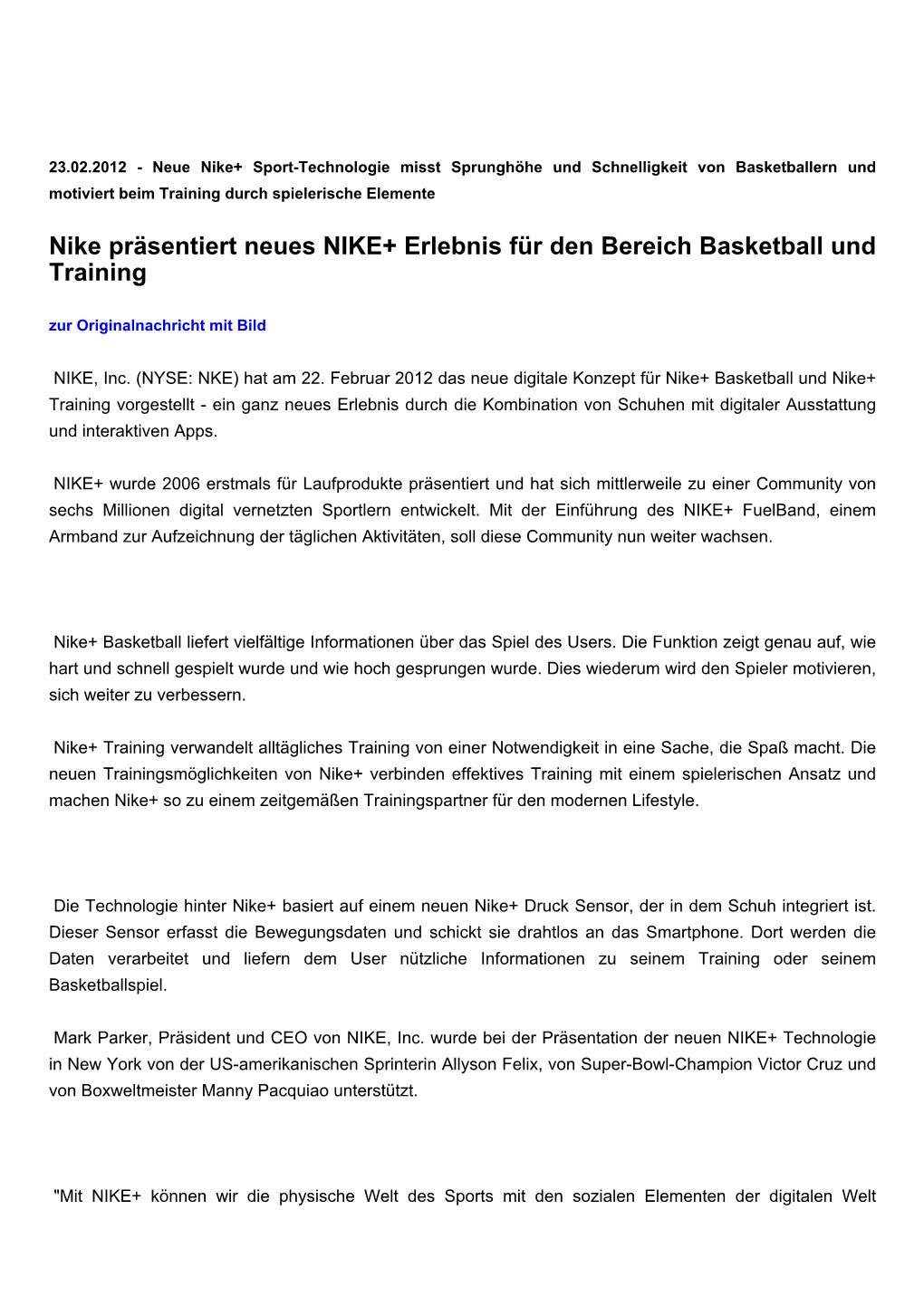 Nike Präsentiert Neues NIKE+ Erlebnis Für Den Bereich Basketball Und Training Zur Originalnachricht Mit Bild