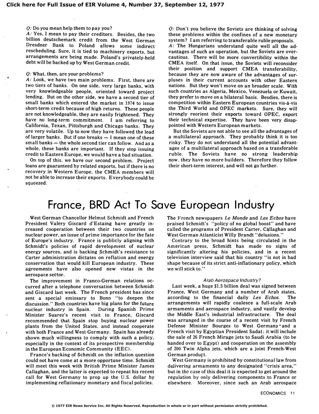 France, B.R.D. Act to Save European Industry