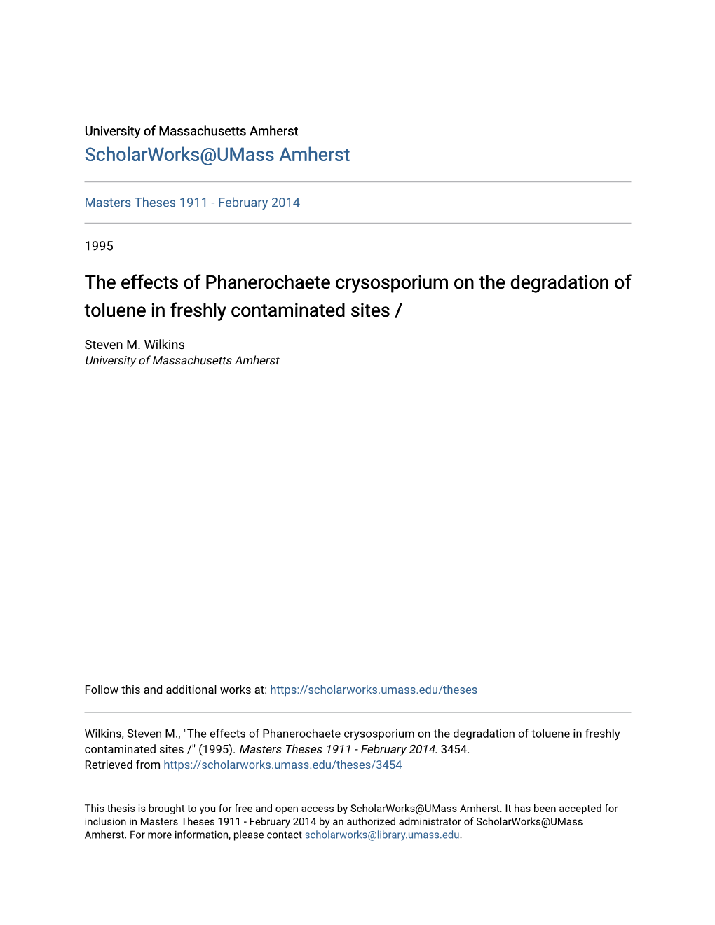 The Effects of Phanerochaete Crysosporium on the Degradation of Toluene in Freshly Contaminated Sites