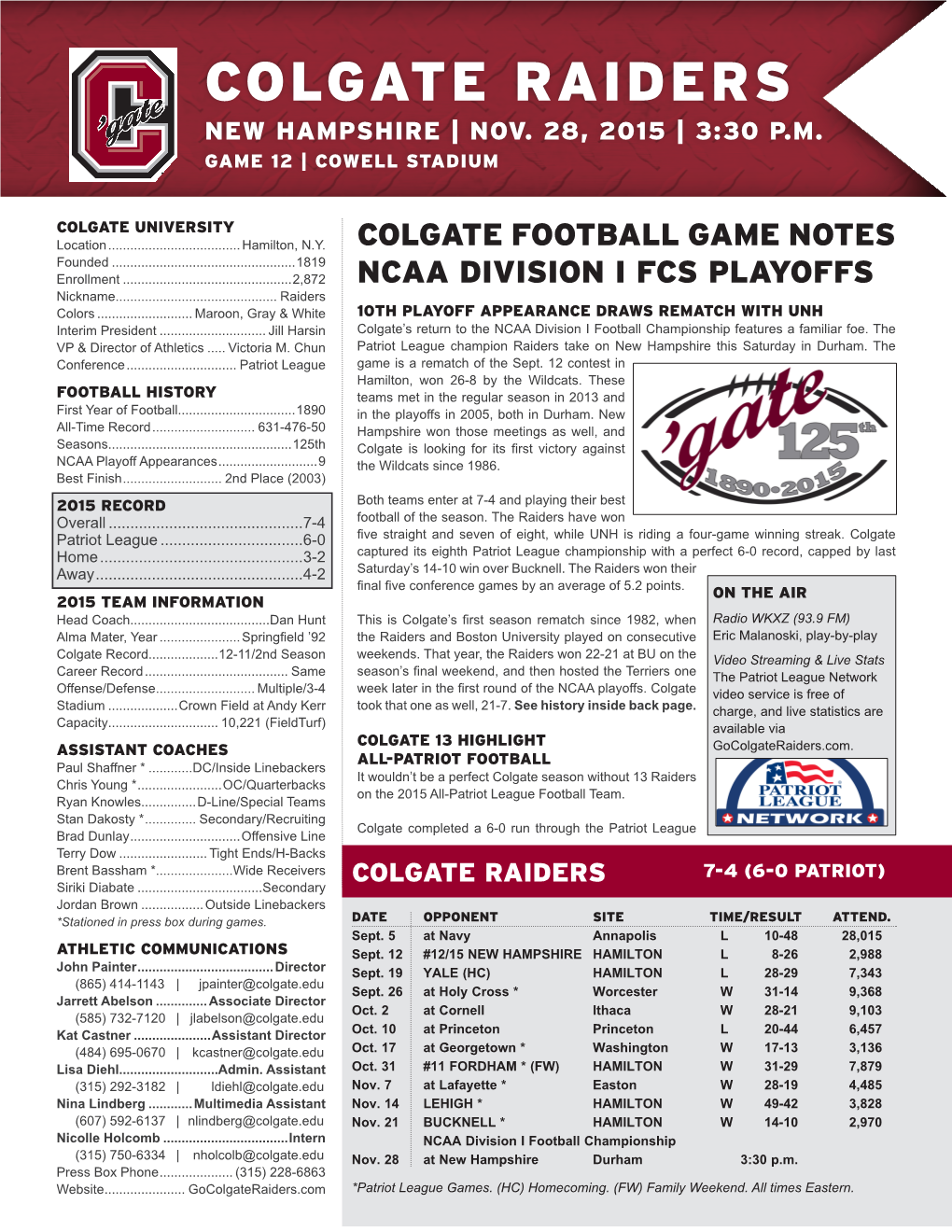 Colgate Raiders New Hampshire | Nov