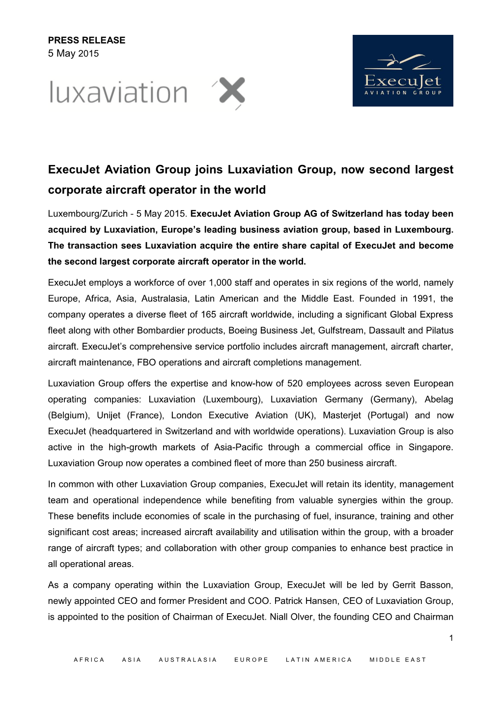 Execujet Aviation Group Joins Luxaviation Group, Now Second Largest Corporate Aircraft Operator in the World