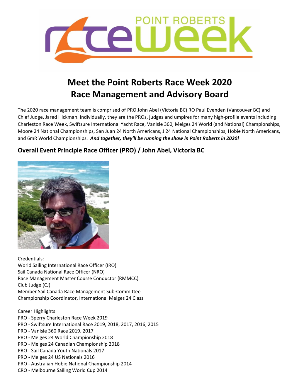 Meet the Point Roberts Race Week 2020 Race Management and Advisory Board