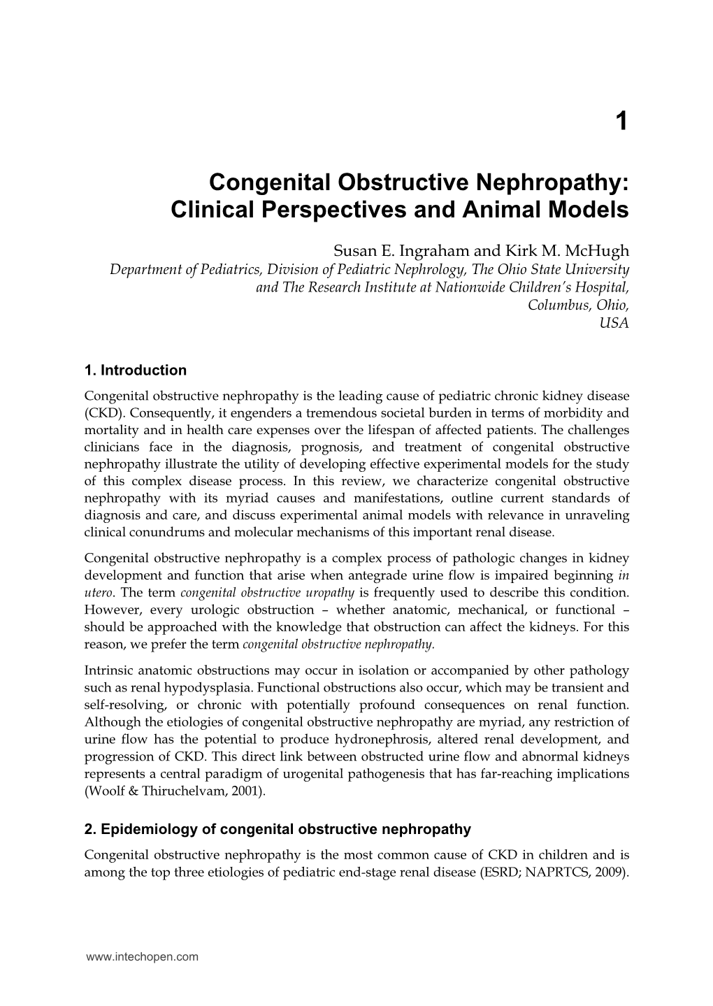 Congenital Obstructive Nephropathy: Clinical Perspectives and Animal Models