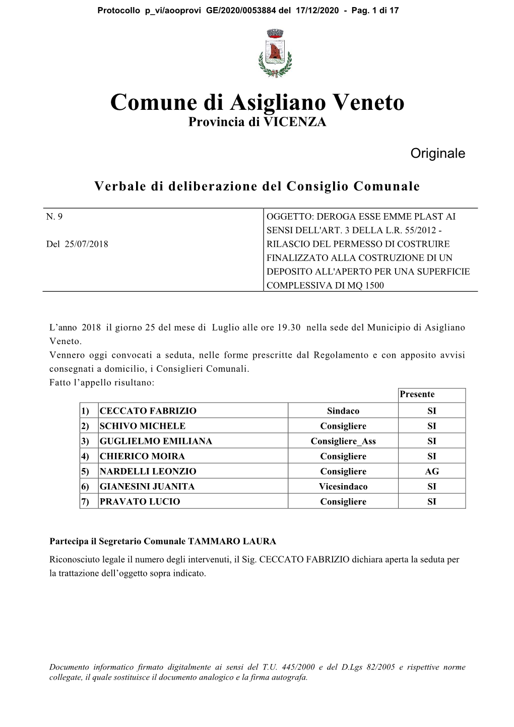 Comune Di Asigliano Veneto Provincia Di VICENZA