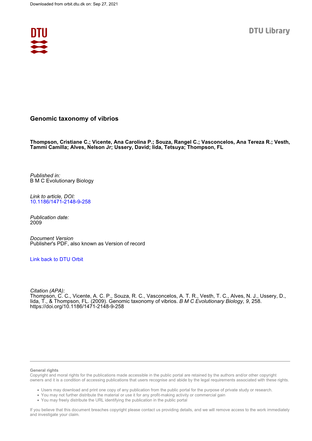 Genomic Taxonomy of Vibrios