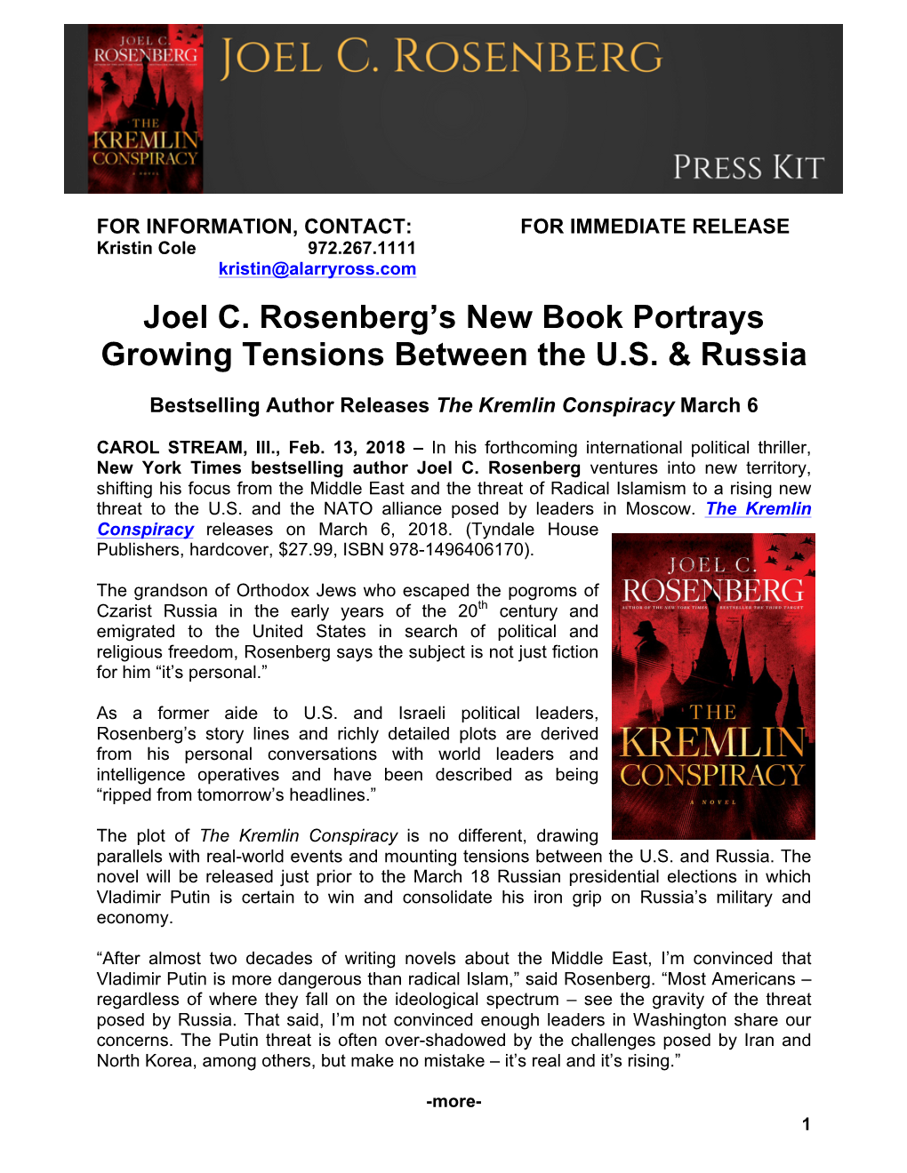 Joel C. Rosenberg's New Book Portrays Growing Tensions