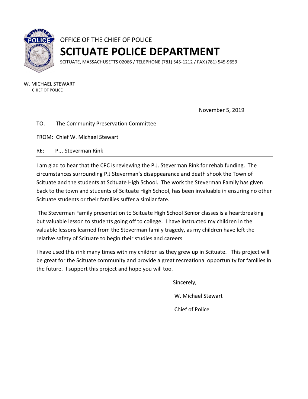 Scituate Police Department Scituate, Massachusetts 02066 / Telephone (781) 545-1212 / Fax (781) 545-9659