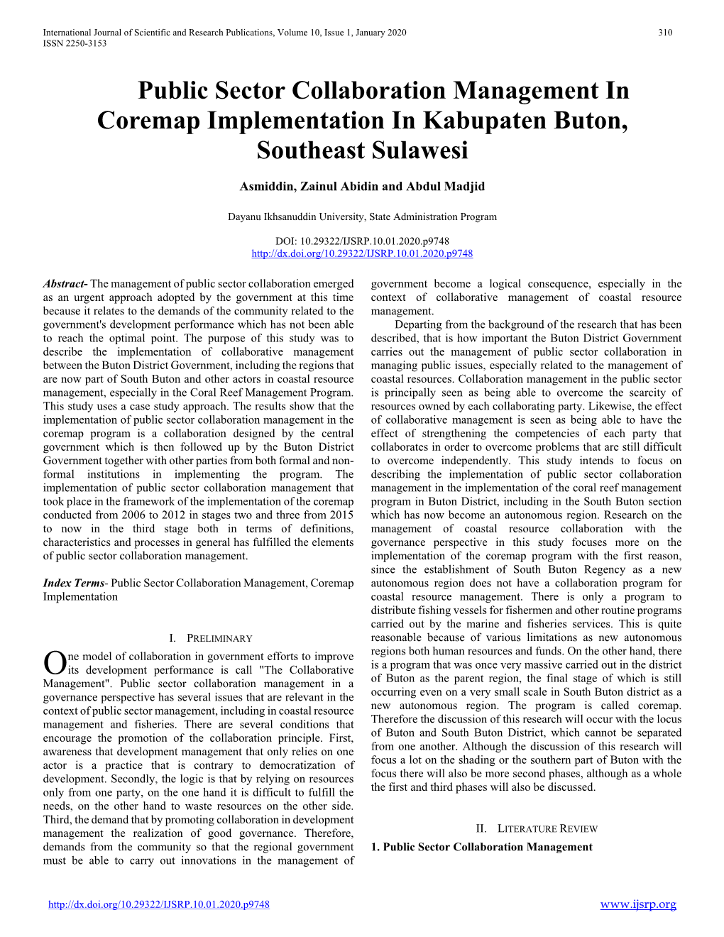 Public Sector Collaboration Management in Coremap Implementation in Kabupaten Buton, Southeast Sulawesi