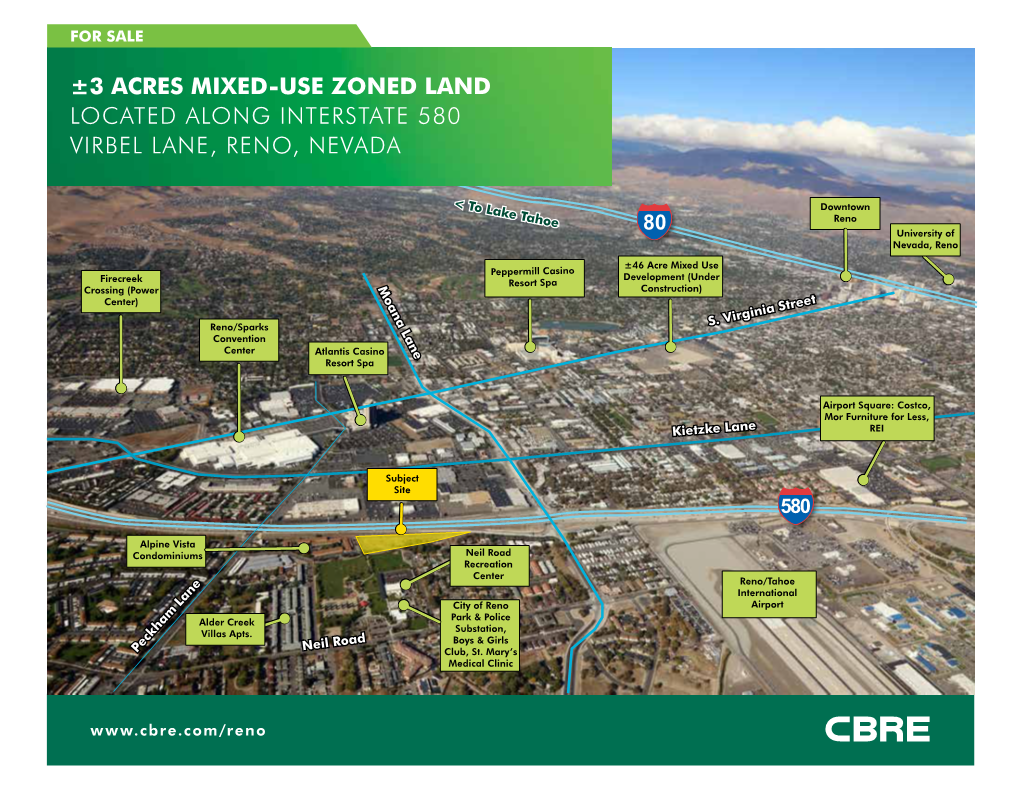 3 Acres Mixed-Use Zoned Land Located Along Interstate 580 Virbel Lane, Reno, Nevada