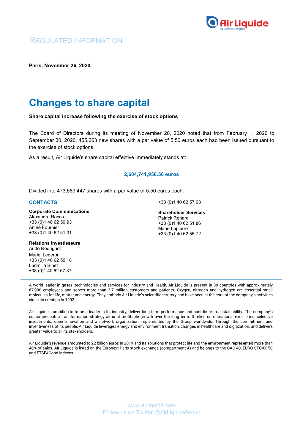 Changes to Share Capital