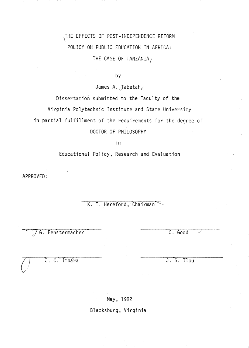 THE CASE of TANZANIA; by James A. Jabetah,R Disser