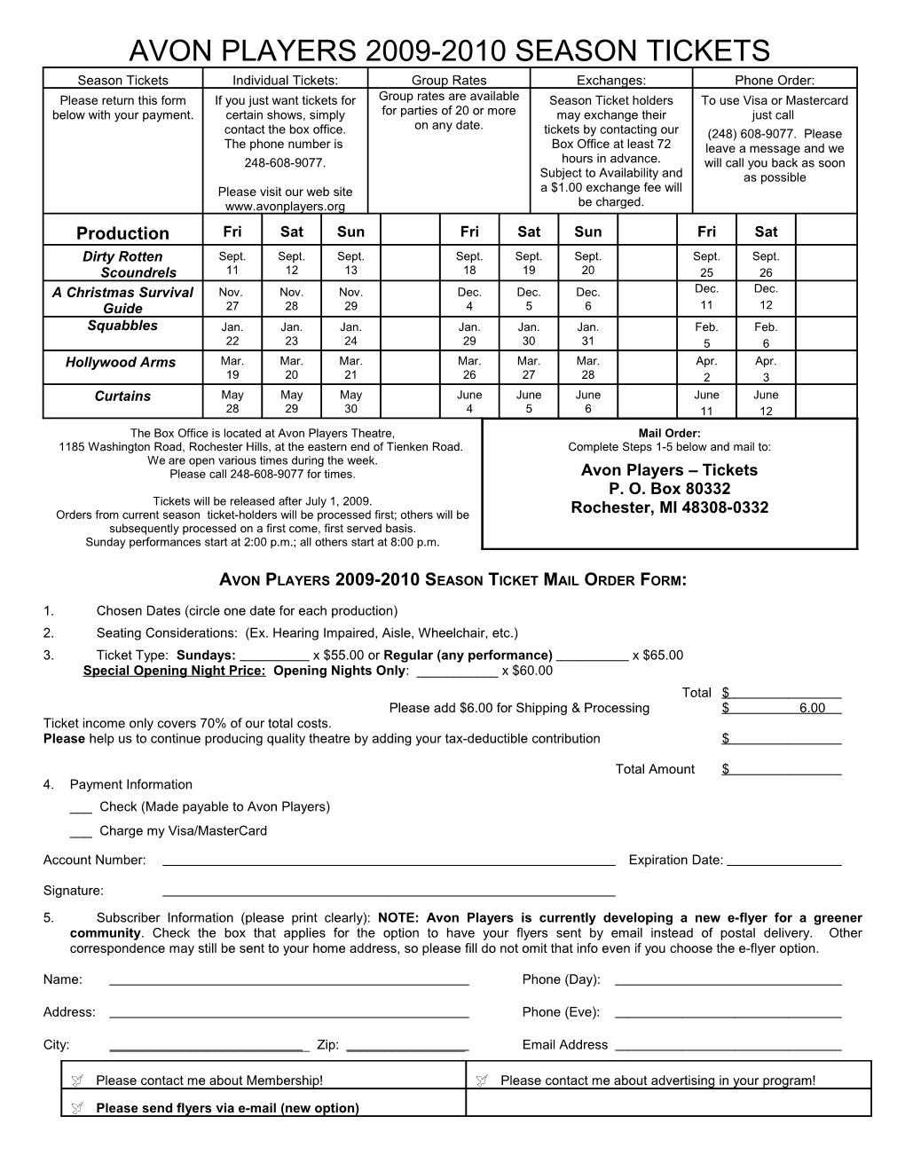 Avon Players 2004-2005 Season Tickets