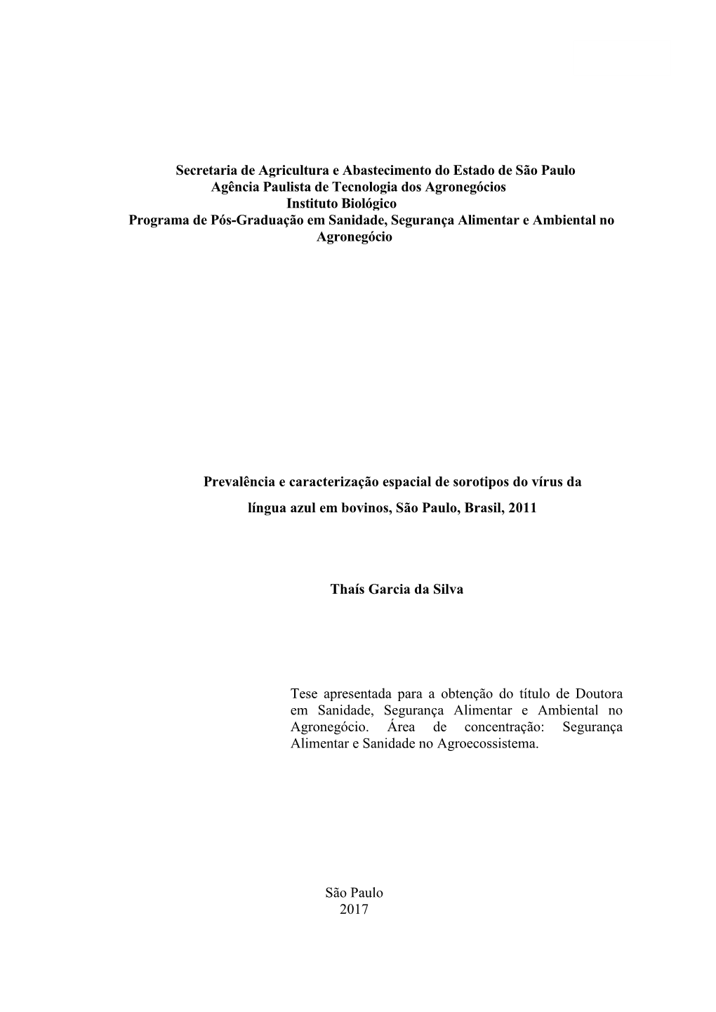 I Secretaria De Agricultura E Abastecimento Do Estado De São Paulo Agência Paulista De Tecnologia Dos Agronegócios Instituto