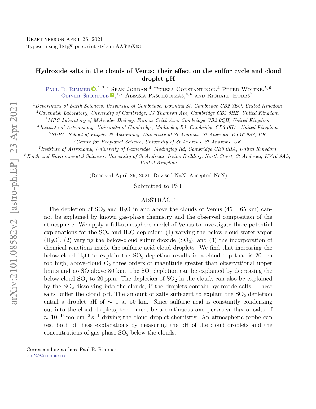 Arxiv:2101.08582V2 [Astro-Ph.EP] 23 Apr 2021