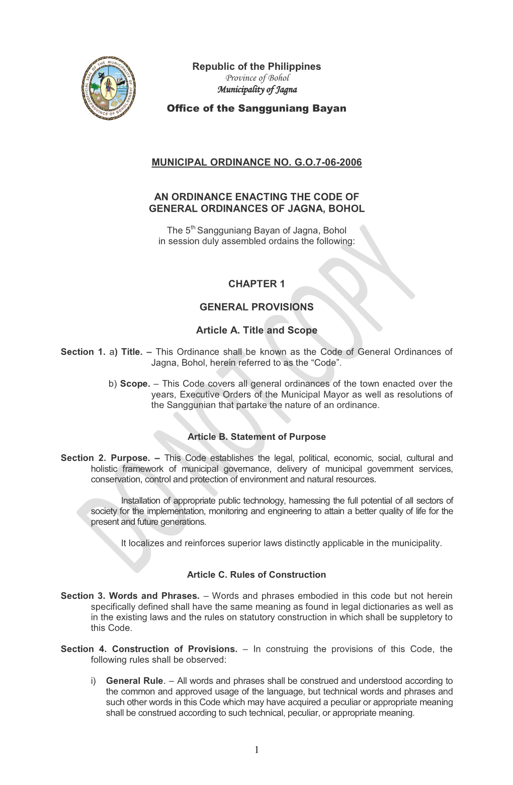 Jagna Code of General Ordinances 2006