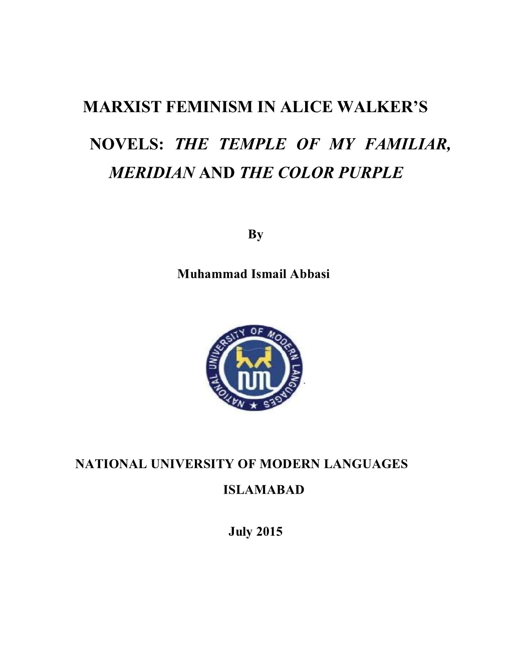 Marxist Feminism in Alice Walker's Novels: the Temple