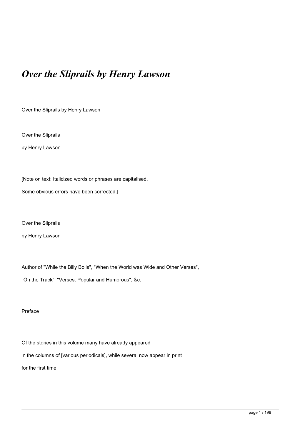 Over the Sliprails by Henry Lawson</H1>