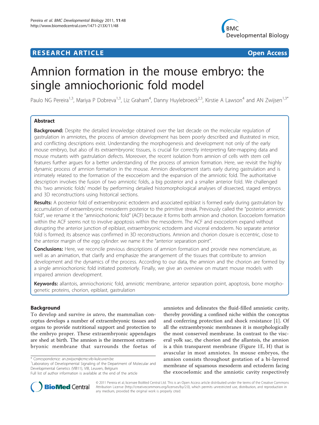 Amnion Formation in the Mouse Embryo