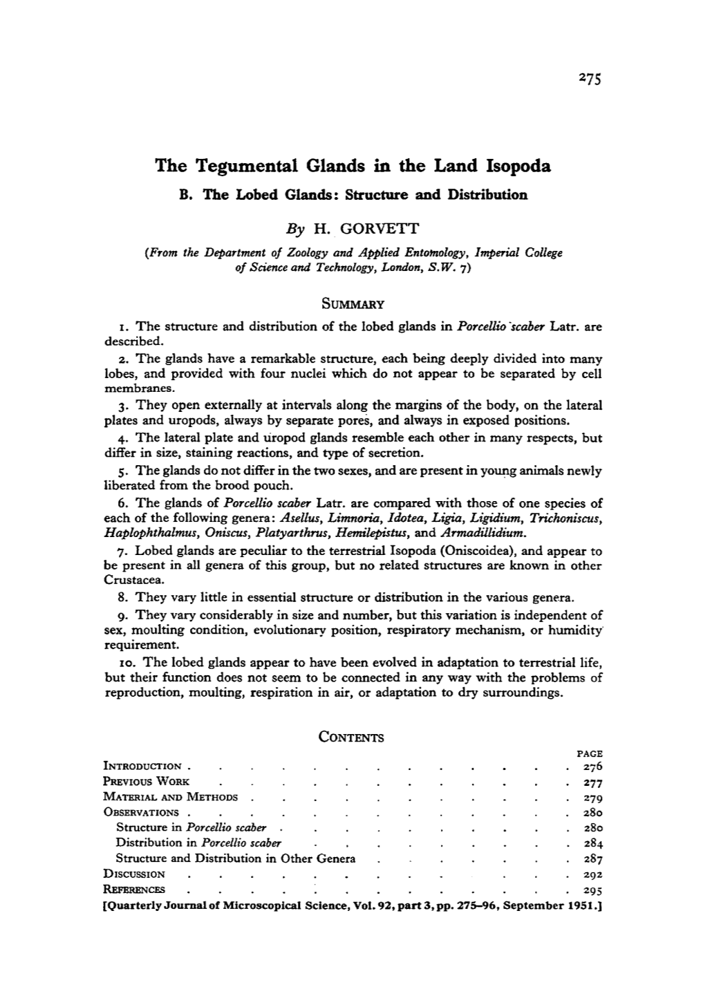 The Tegumental Glands in the Land Isopoda B