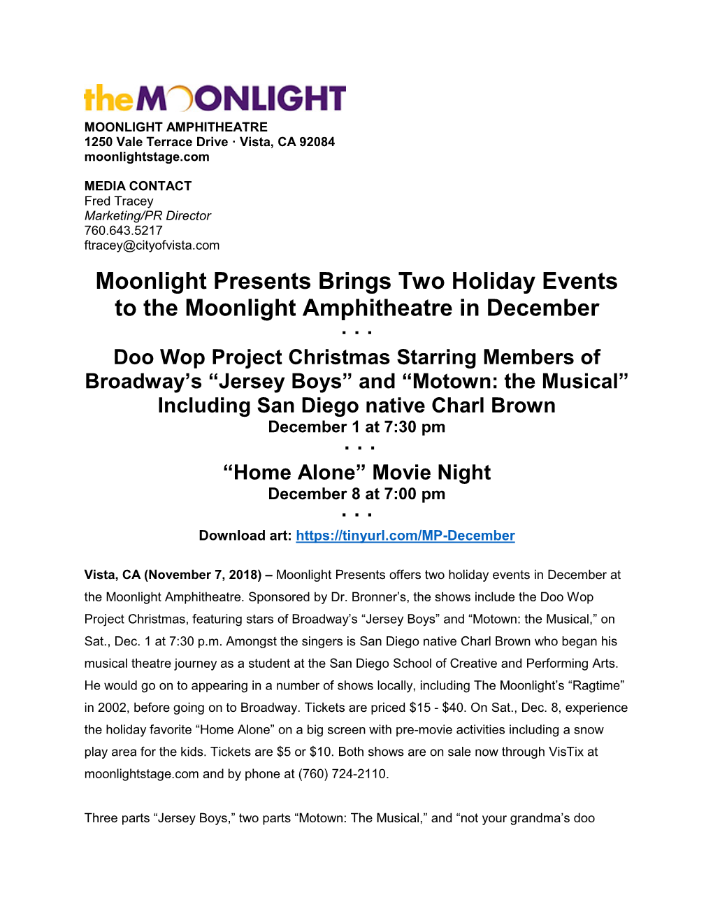 Moonlight Presents Brings Two Holiday Events to the Moonlight