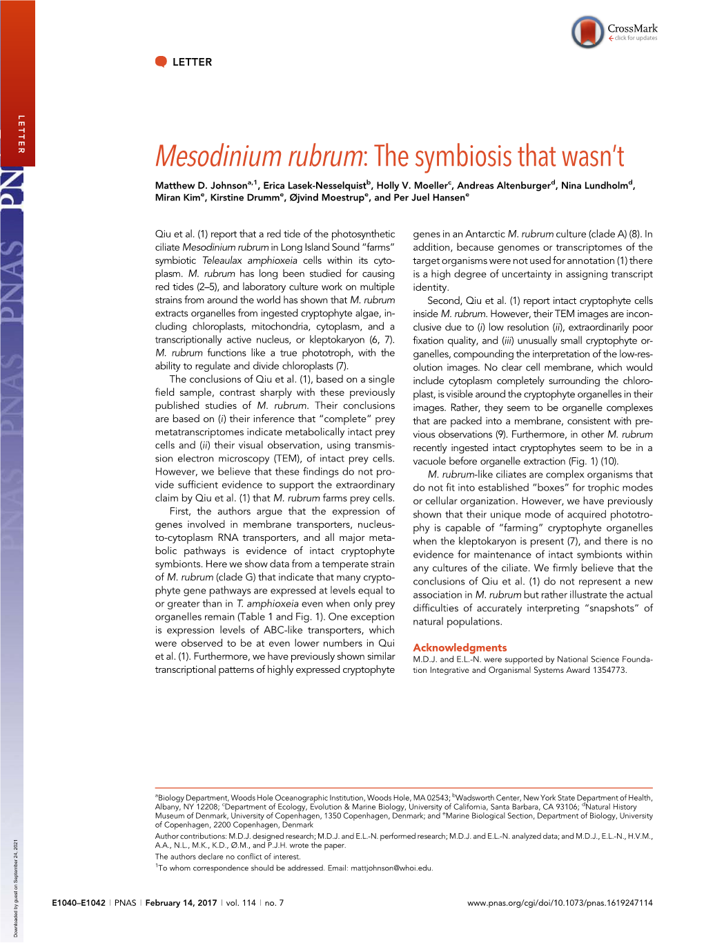 Mesodinium Rubrum:Thesymbiosisthatwasn’T