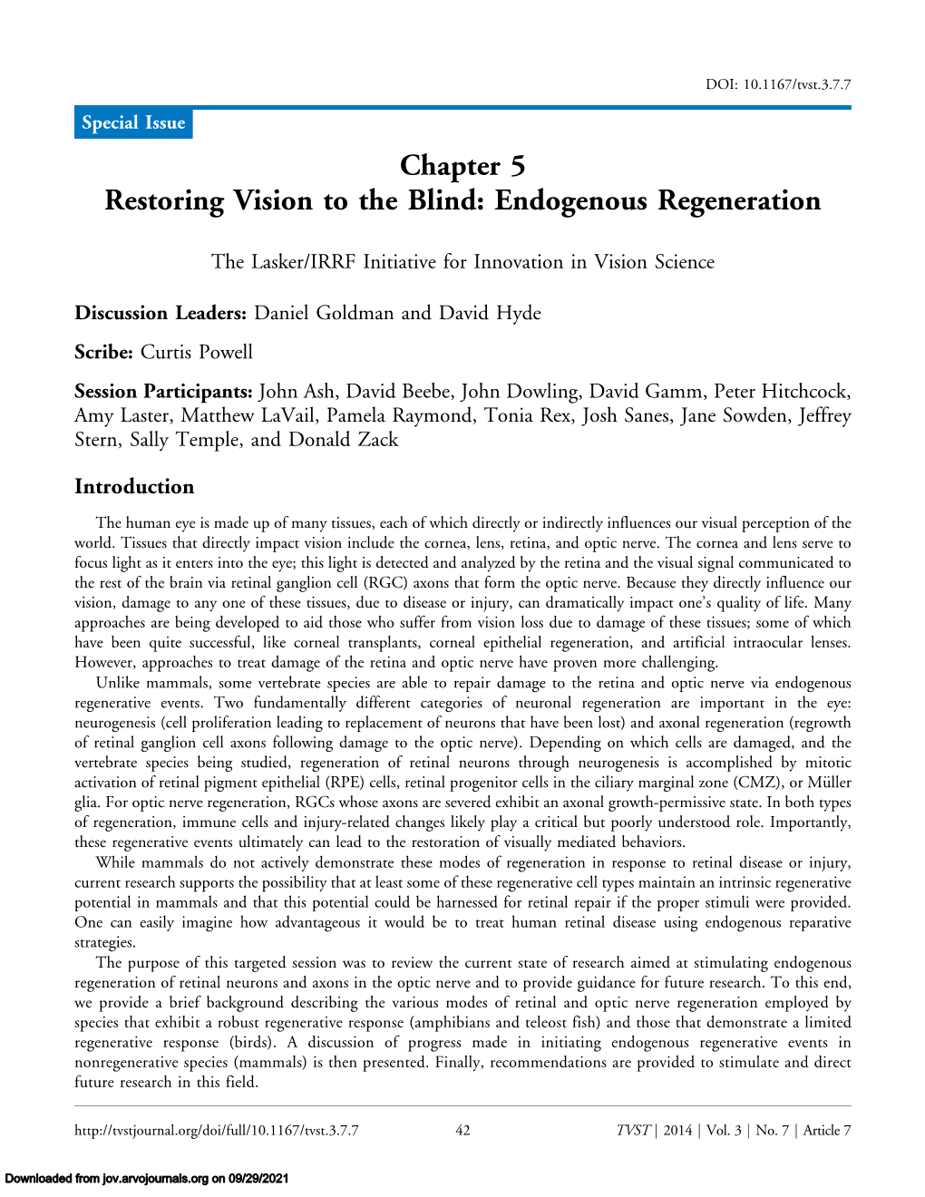 Chapter 5 Restoring Vision to the Blind: Endogenous Regeneration