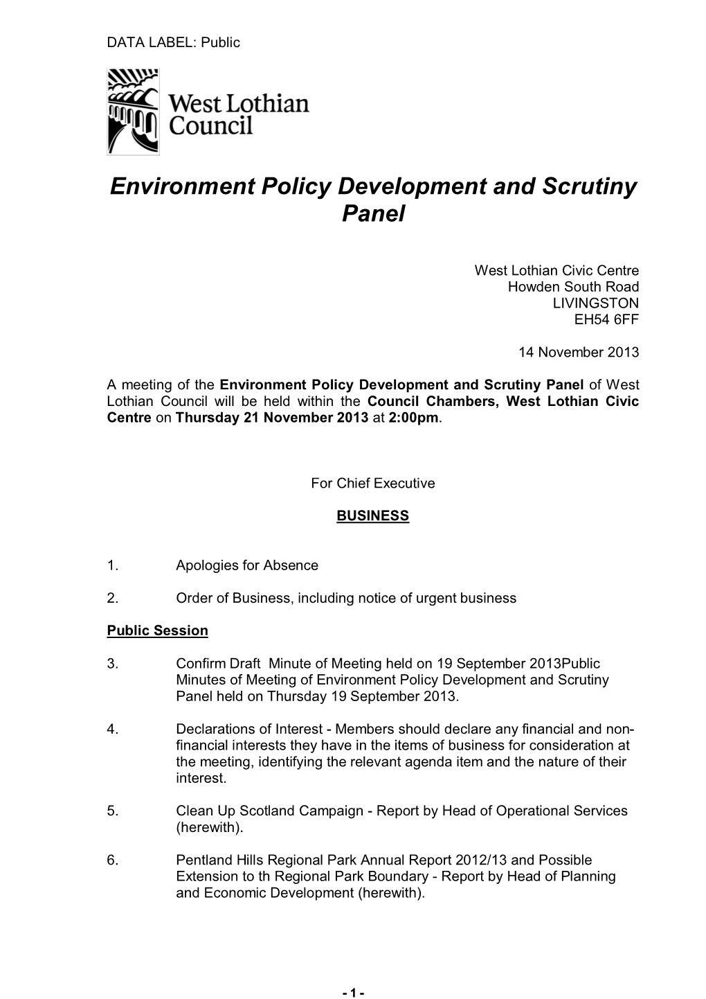 Environment Policy Development and Scrutiny Panel