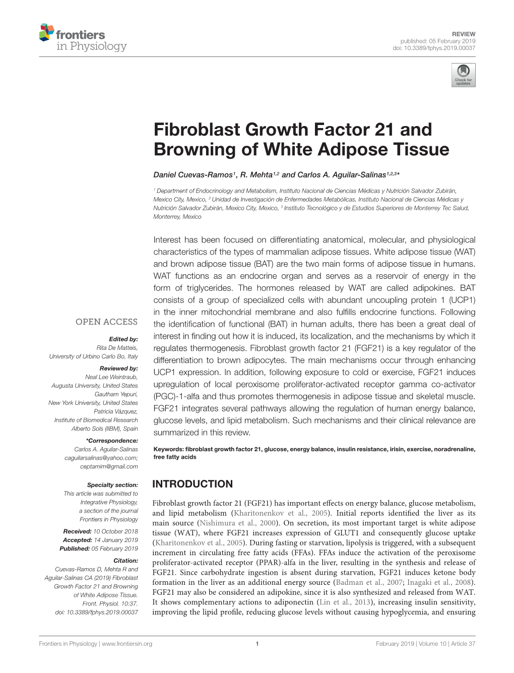 Fibroblast Growth Factor 21 and Browning of White Adipose Tissue