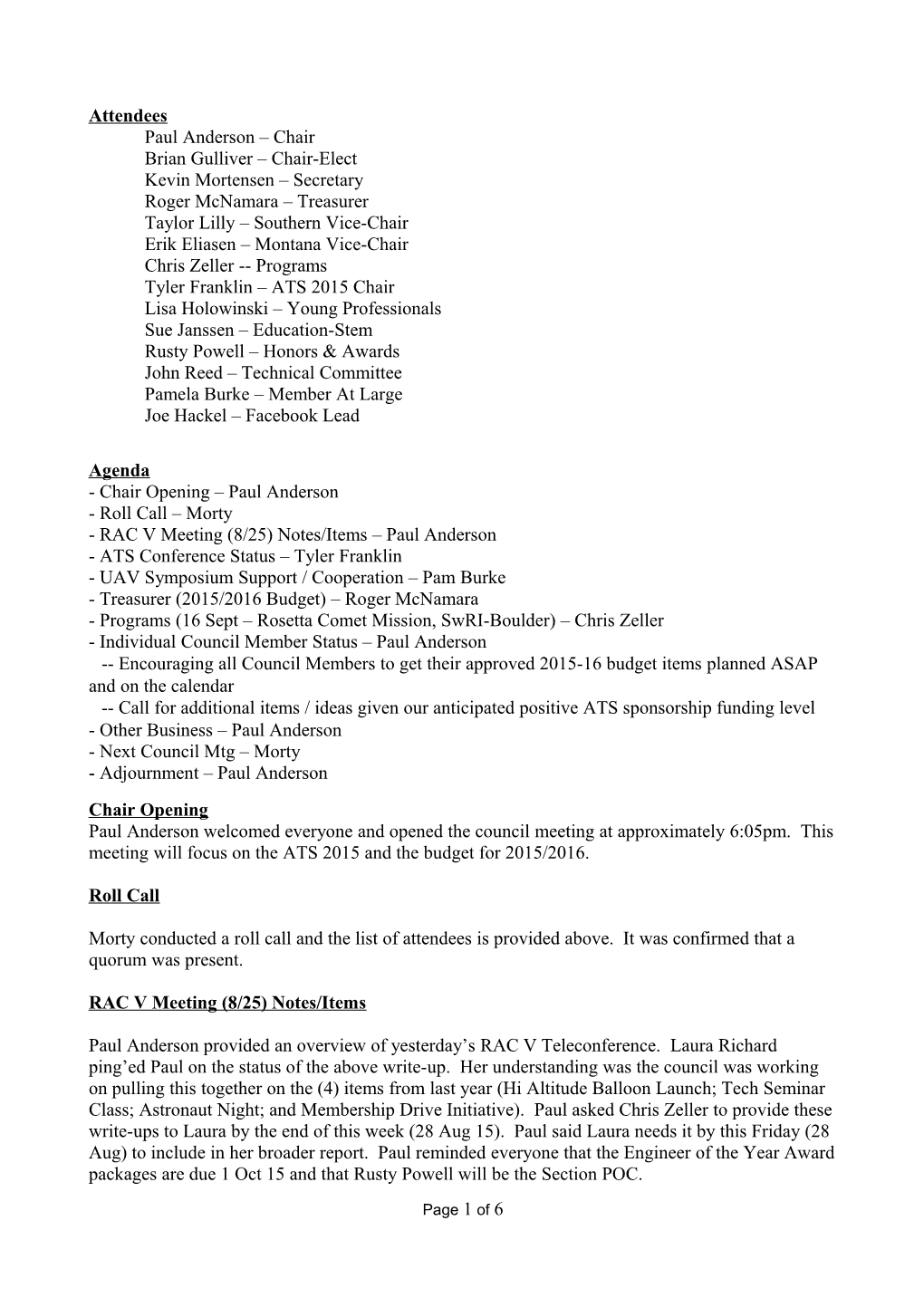 Minutes of the Rocky Mountain Section of AIAA s2