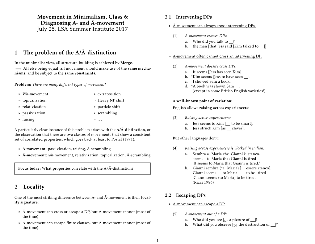 Movement in Minimalism, Class 6: Diagnosing A