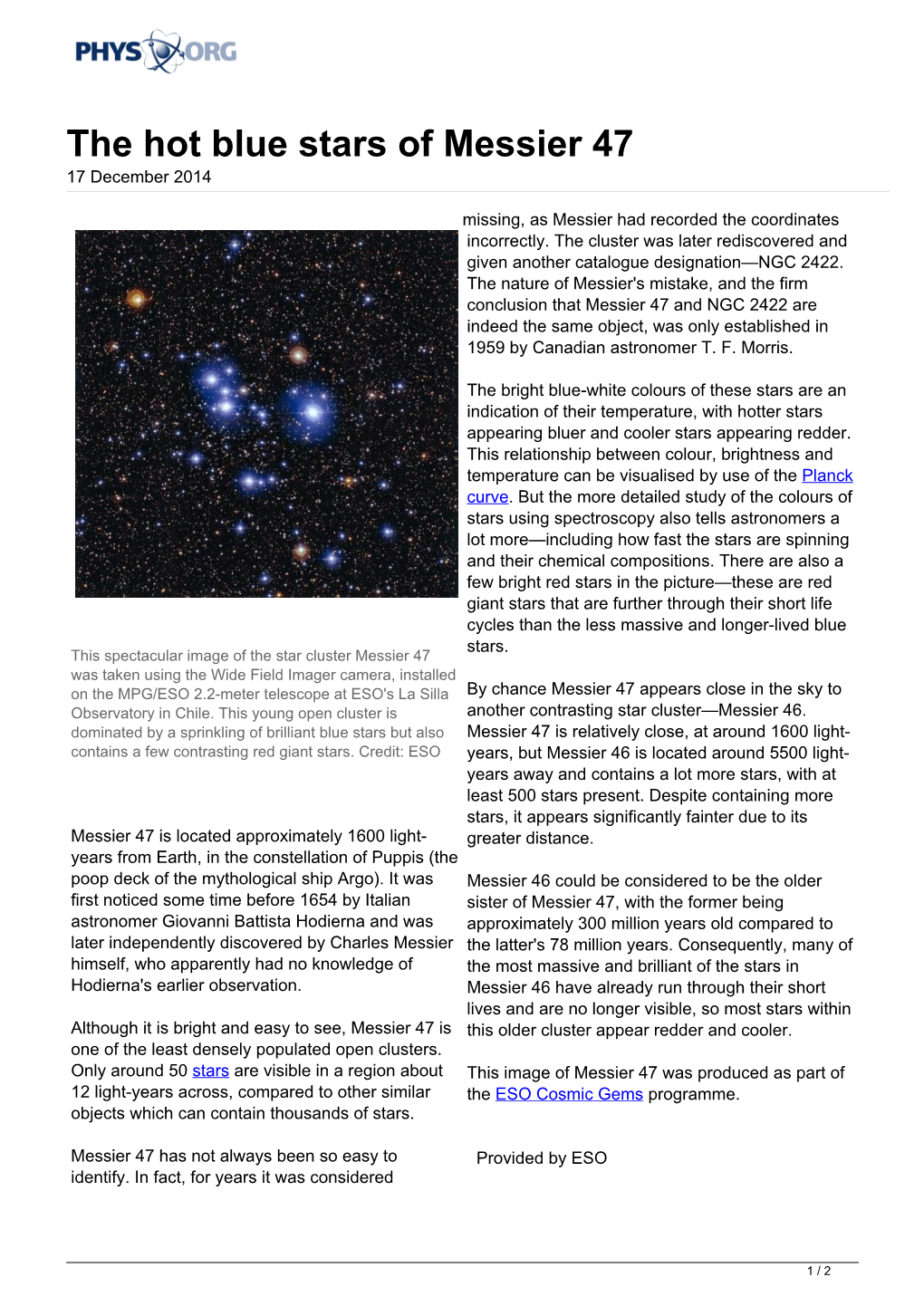 The Hot Blue Stars of Messier 47 17 December 2014