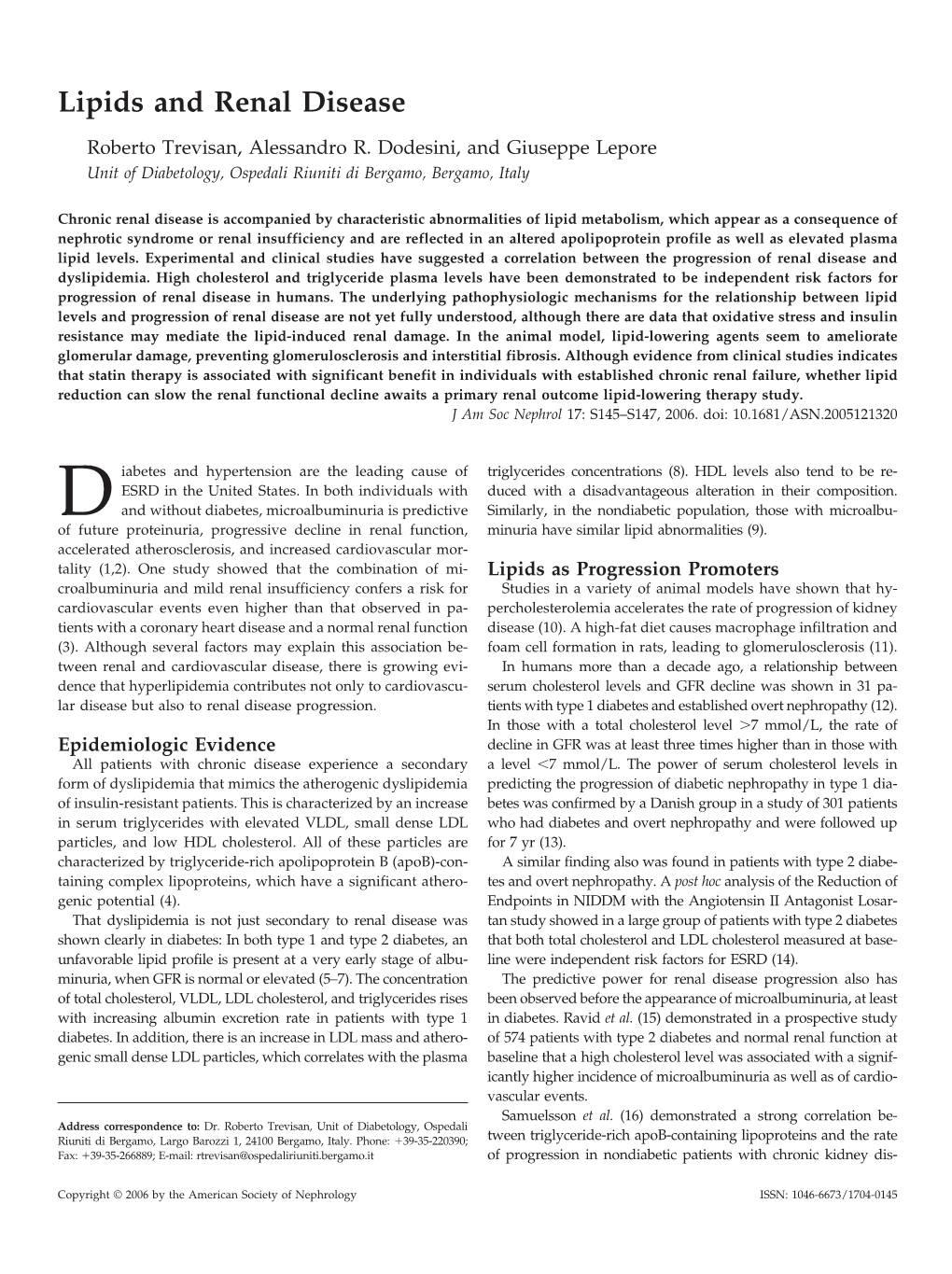 Lipids and Renal Disease