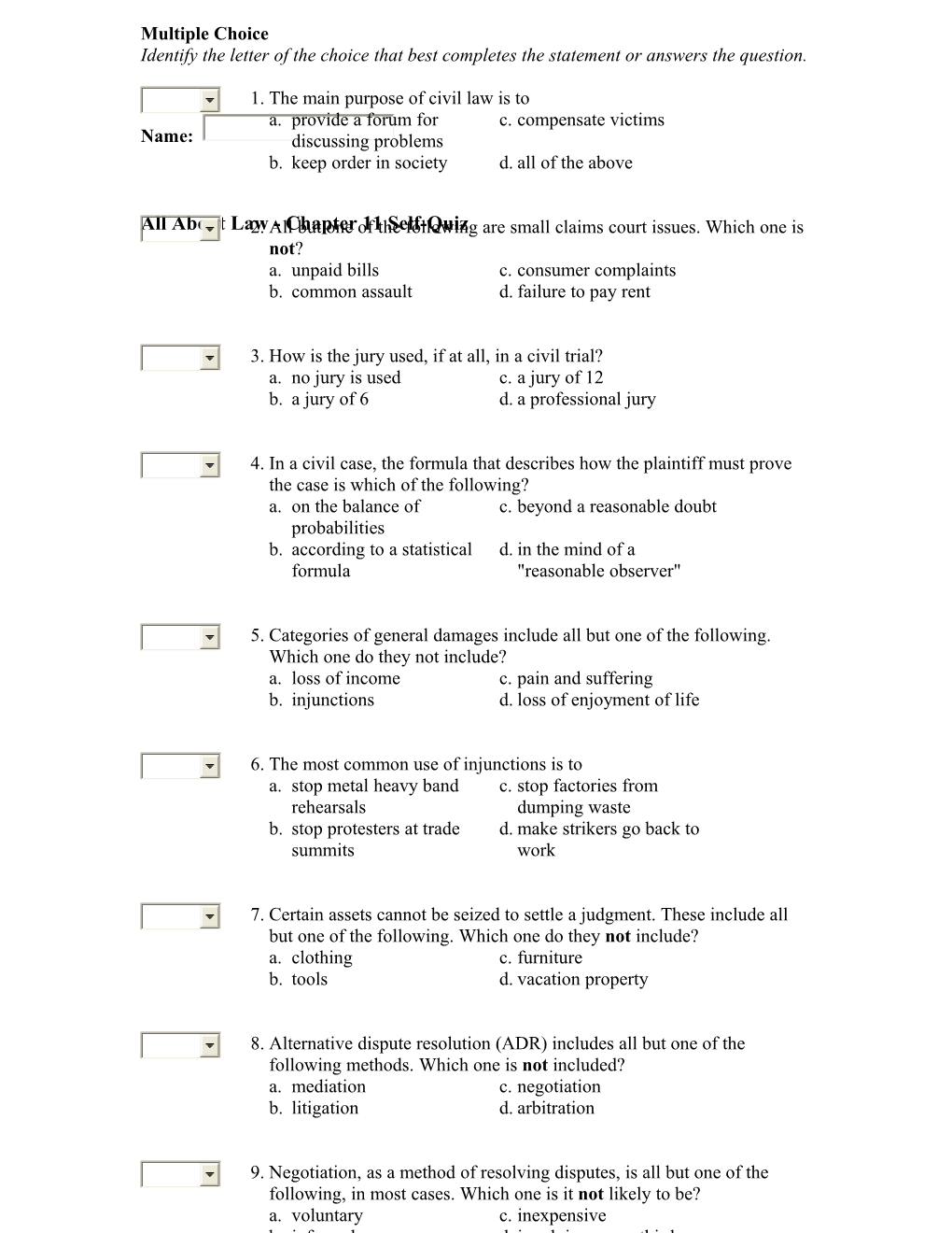 All About Law- Chapter 11 Self-Quiz