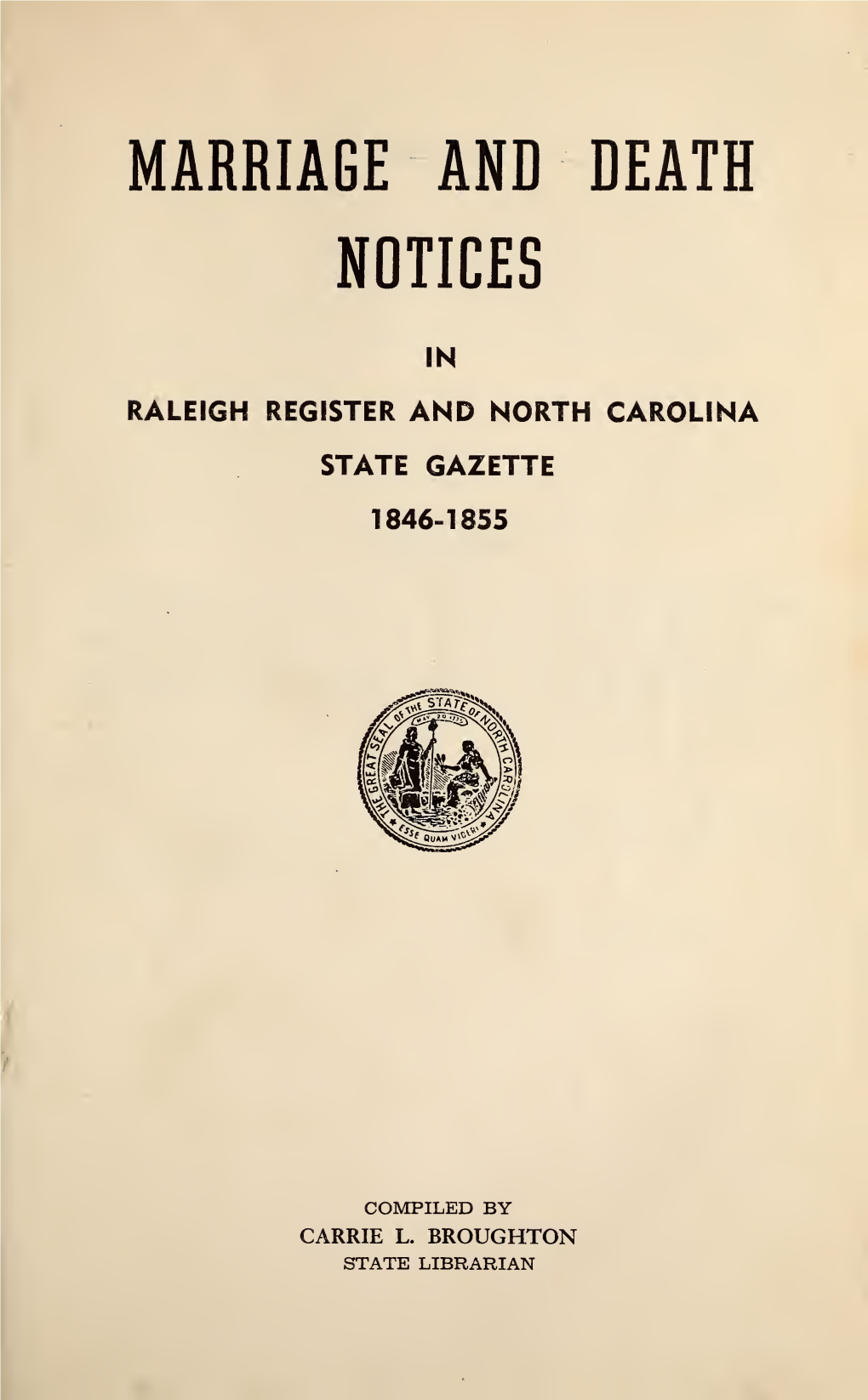 Marriage and Death Notices from Raleigh Register and North Carolina