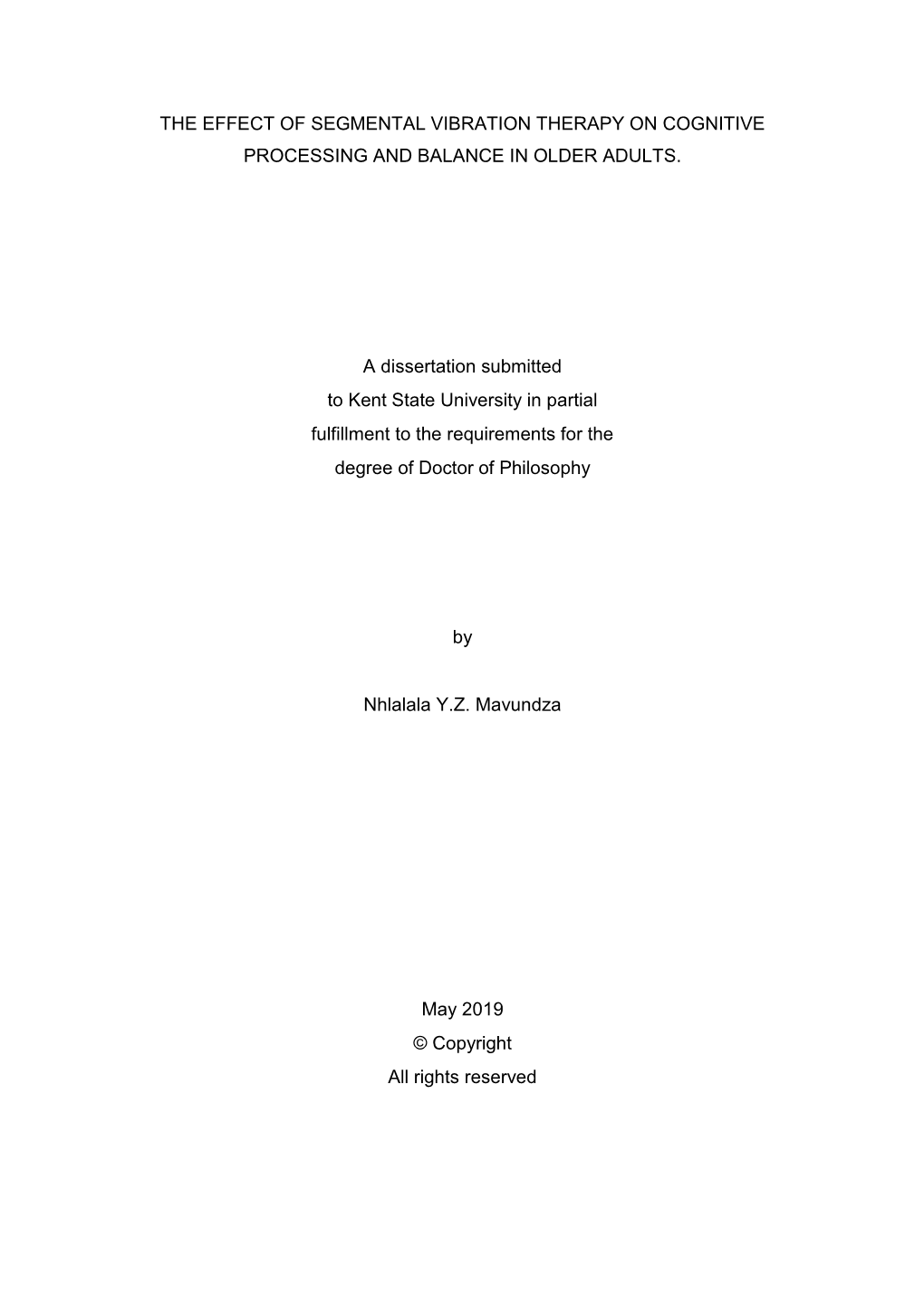 The Effect of Segmental Vibration Therapy on Cognitive Processing and Balance in Older Adults